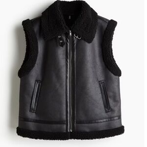 H&M Faux Shearling Aviator Vest Black
